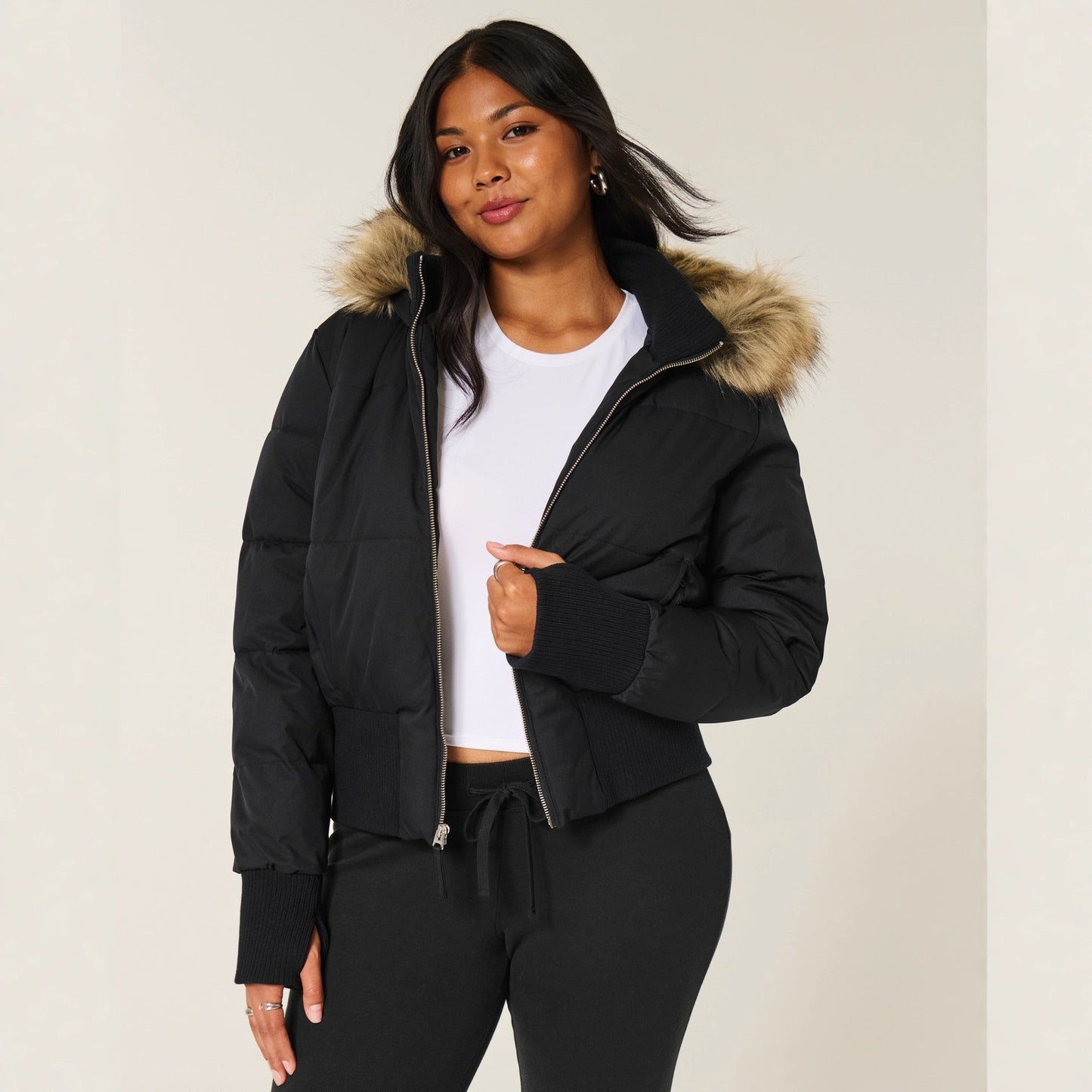 Manteau Femme Élégant Hiver - Veste Chaud avec Capuche et Col en Fourrure