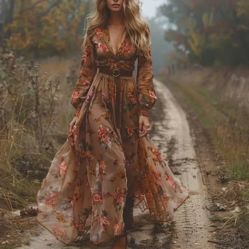 Robe Longue Féminine Floral pour Femme, Style Chic et Détendu