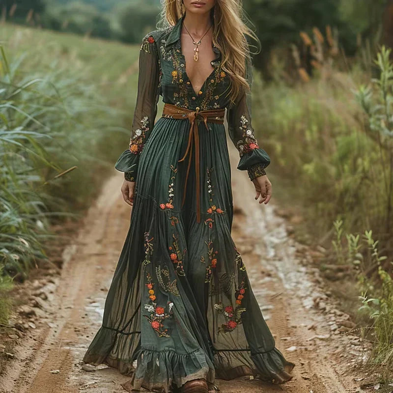 Robe Longue Féminine Floral pour Femme, Style Chic et Détendu - LuxeStyle