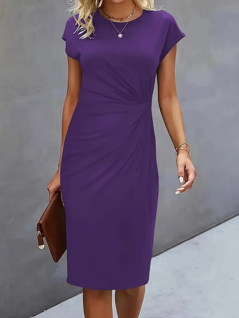 Robe Femme Élégante Col Rond pour Bureau ou Soirée