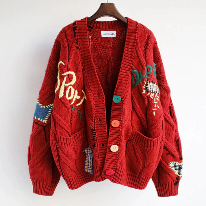 Gilet Femme Coloré - Cardigan Tricot Doux avec Détails Fantaisistes