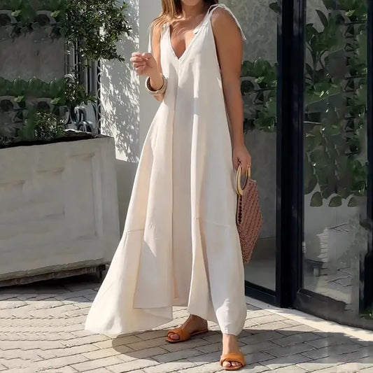 Robe Été Longue Femme Blanche Décolletée - LuxeStyle