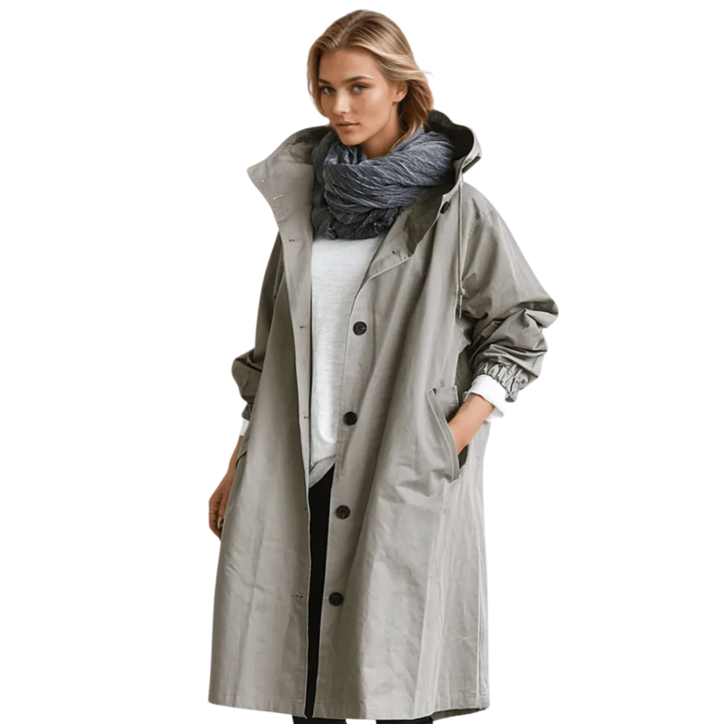Manteau Femme Noir Élégant à Capuche Longue Imperméable