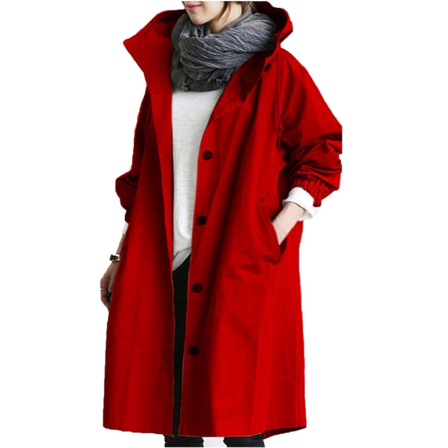 Manteau Femme Noir Élégant à Capuche Longue Imperméable