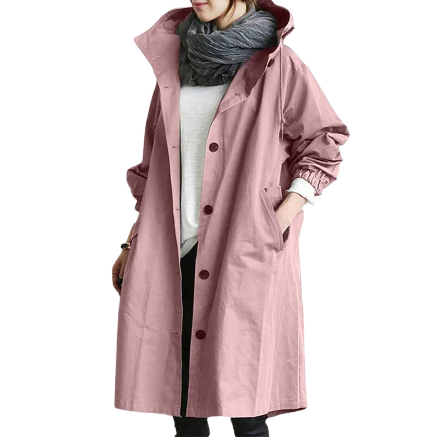 Manteau Femme Noir Élégant à Capuche Longue Imperméable