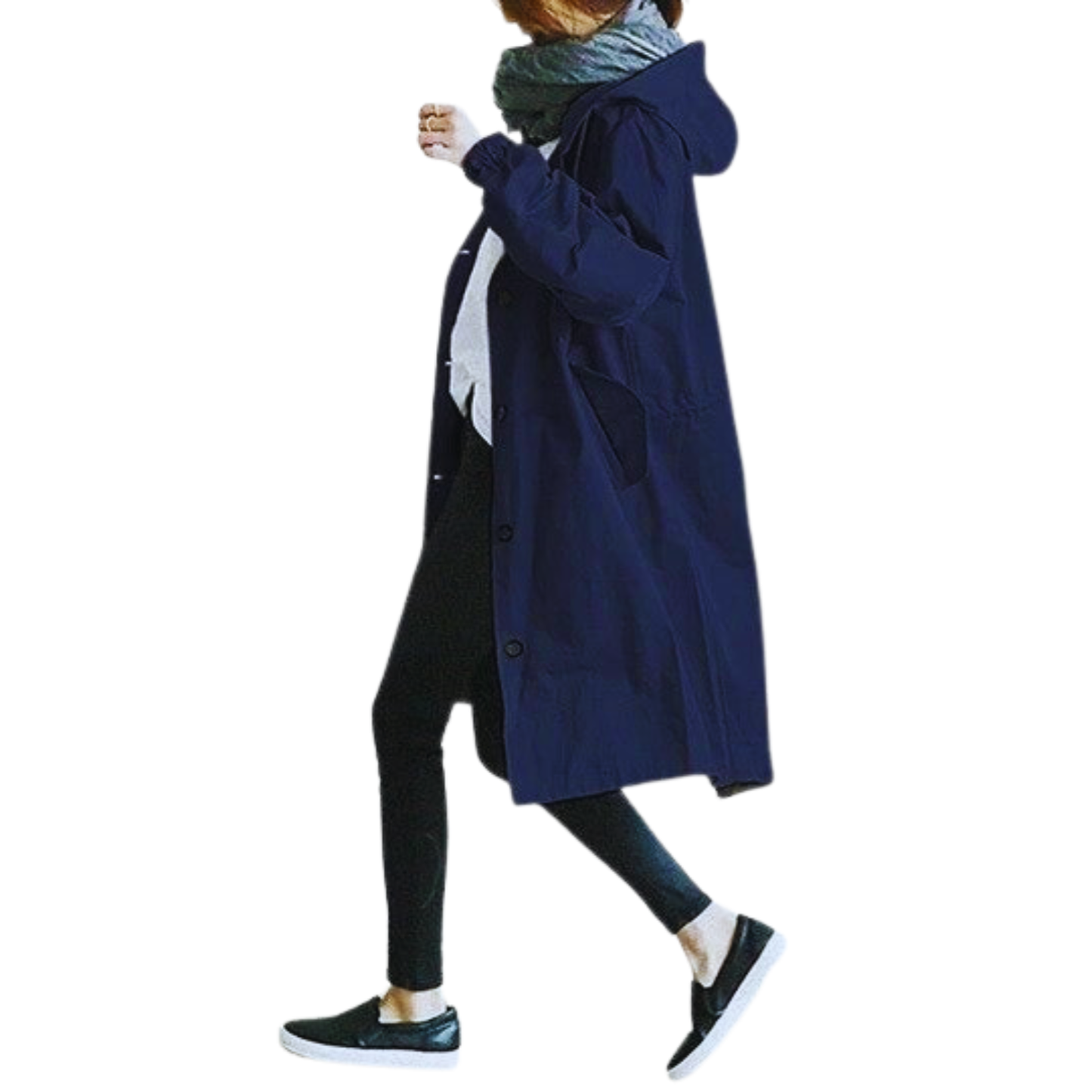 Manteau Femme Noir Élégant à Capuche Longue Imperméable