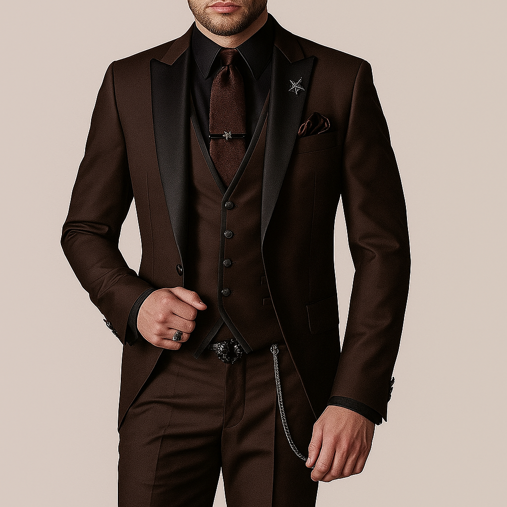 Costume Homme Élégant Rouge Bourgogne avec Cravate Noire