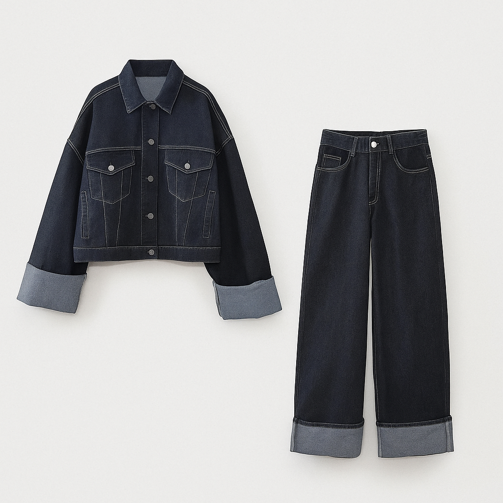 Jean Femme Veste et Pantalon Dark Wash - LuxeStyle