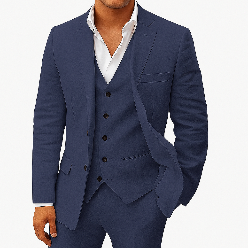Costume Homme Marine Élégant 3 Pièces avec Veston