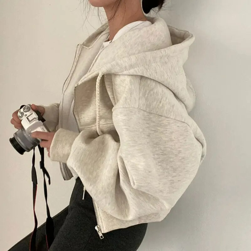 Sweat À Capuche Zippé Oversize Pour Femme | Court