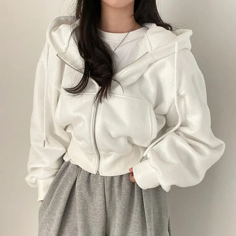 Sweat à capuche zippé féminin Blanc Neige - LuxeStyle