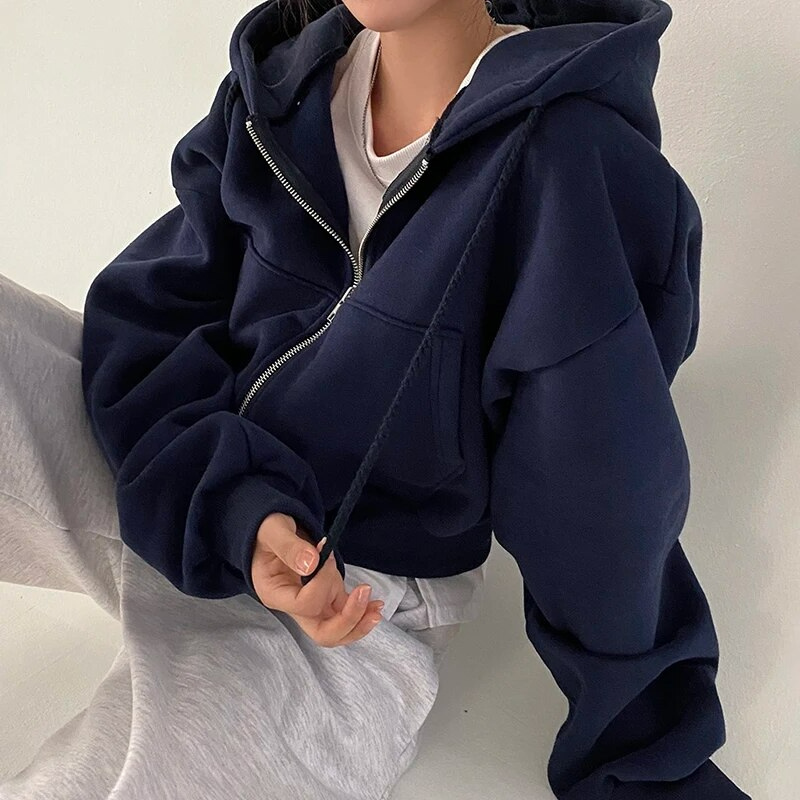 Sweat À Capuche Zippé Oversize Pour Femme | Court