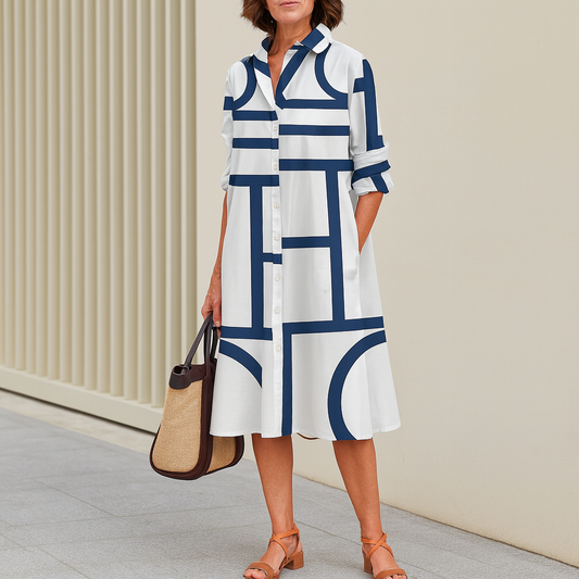 Estelle™ – Robe Longue Femme Chic Imprimé Géométrique