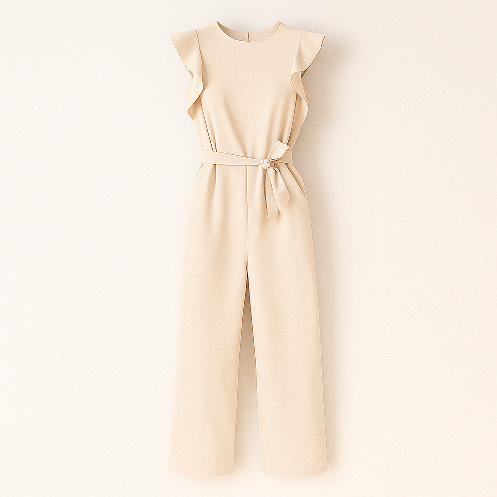 Robe Été Femme Beige Décolletée avec Ceinture - LuxeStyle
