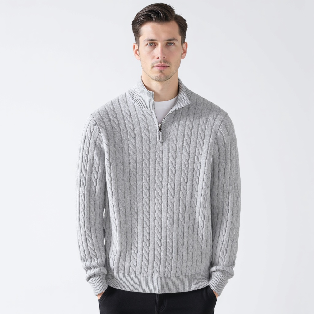 Pull Homme Chic à Col Montant en Laine Mélange