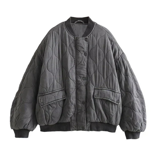 Veste bomber femme élégante couleur gris clair oversize hiver - luxestyle