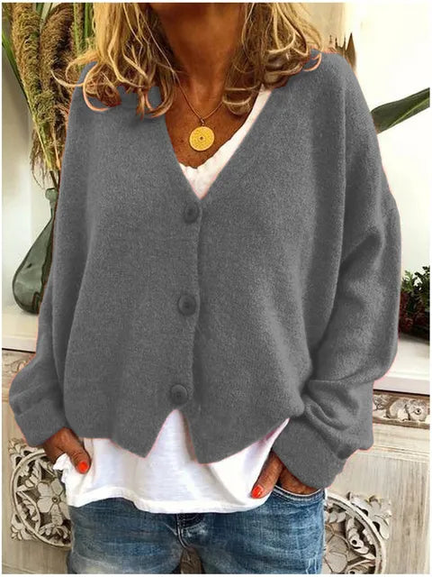 Cardigan Féminin Chic - Gilet Coton Doux à Manches Longues & Boutons