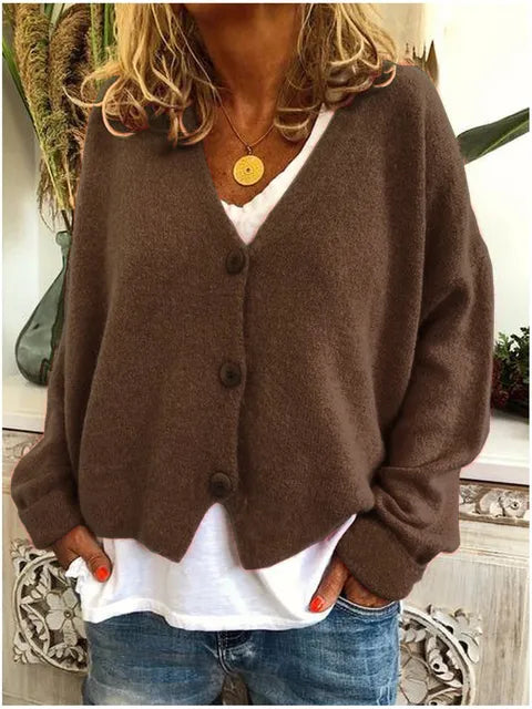 Cardigan Féminin Chic - Gilet Coton Doux à Manches Longues & Boutons