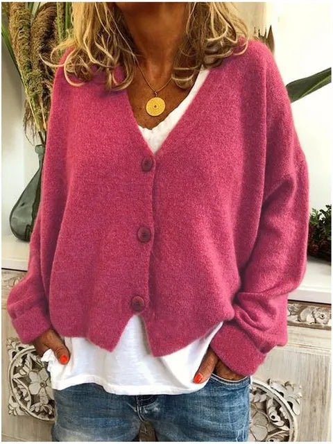 Cardigan Féminin Chic - Gilet Coton Doux à Manches Longues & Boutons