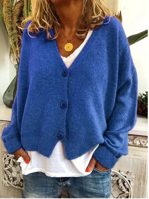 Cardigan Féminin Chic - Gilet Coton Doux à Manches Longues & Boutons