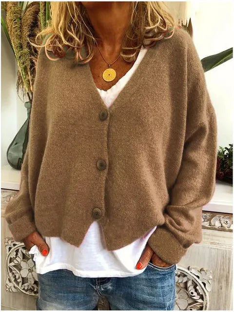 Cardigan Féminin Chic - Gilet Coton Doux à Manches Longues & Boutons