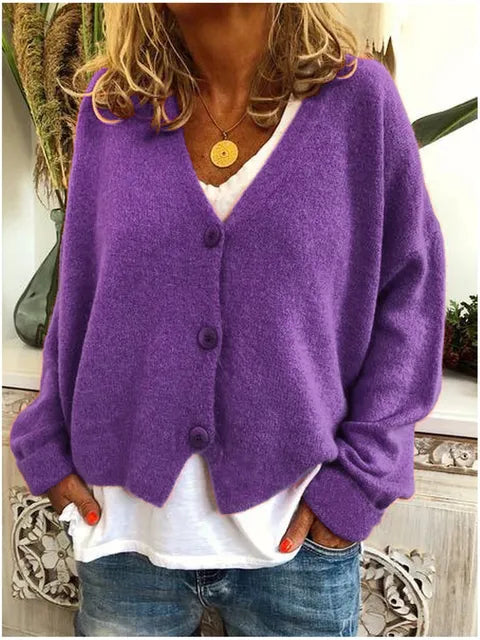 Cardigan Féminin Chic - Gilet Coton Doux à Manches Longues & Boutons