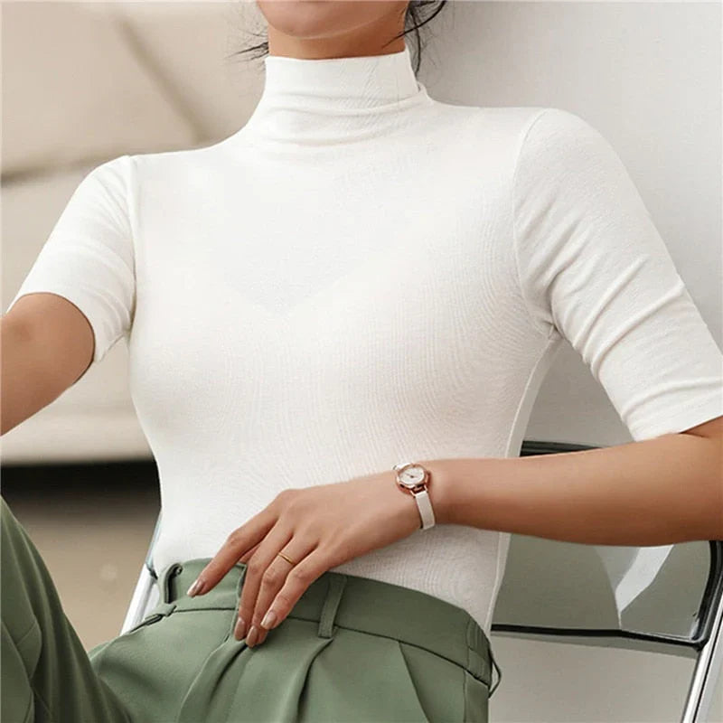Sweat Femme Col Roulé Manches Courtes