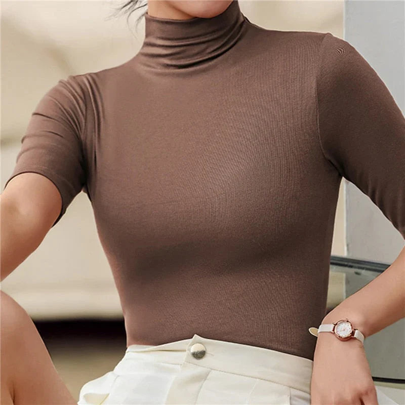 Sweat Femme Col Roulé Manches Courtes