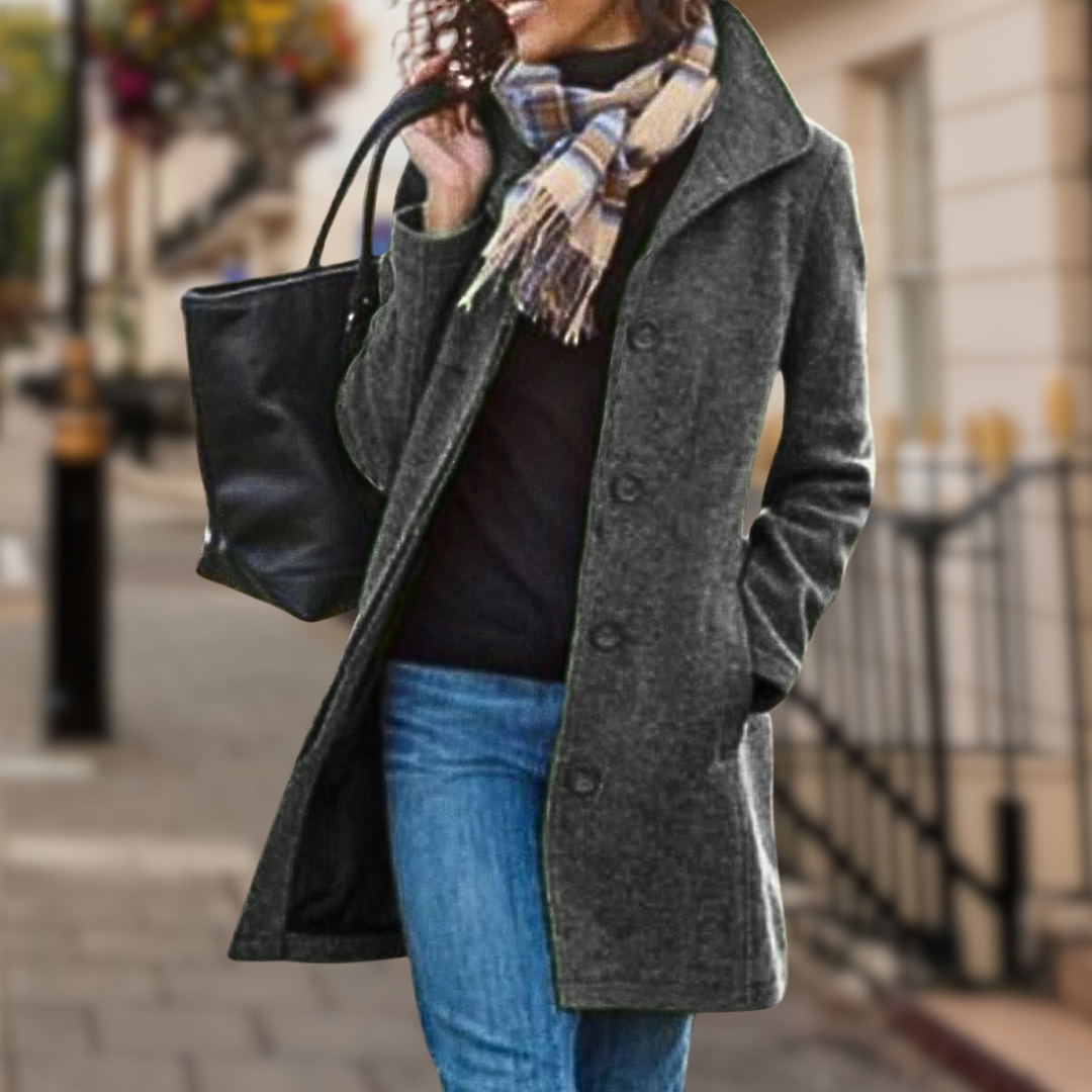 Manteau Élégant Col Montant Boutons pour Femme - LuxeStyle
