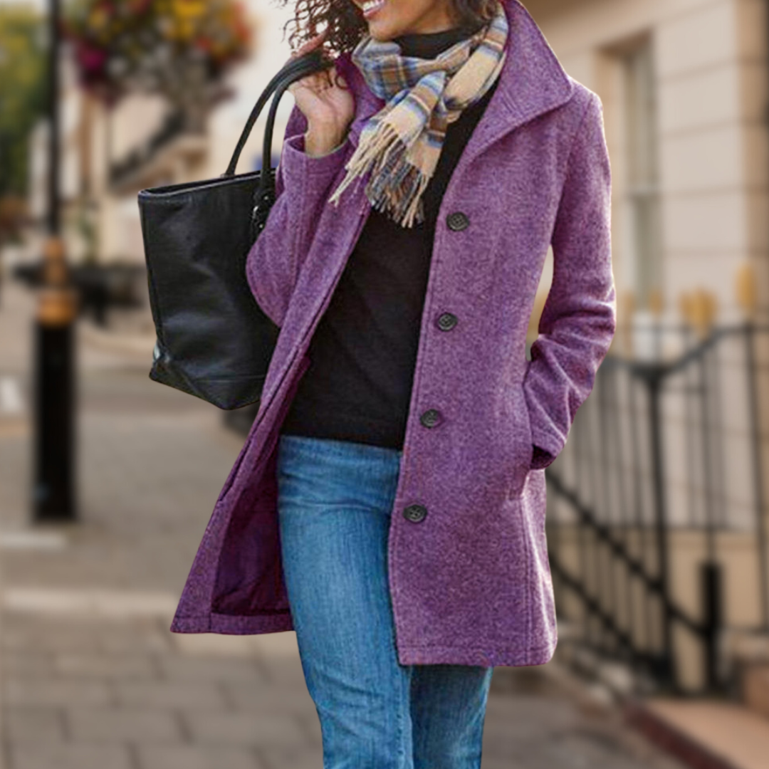 Manteau Élégant Col Montant Boutons pour Femme