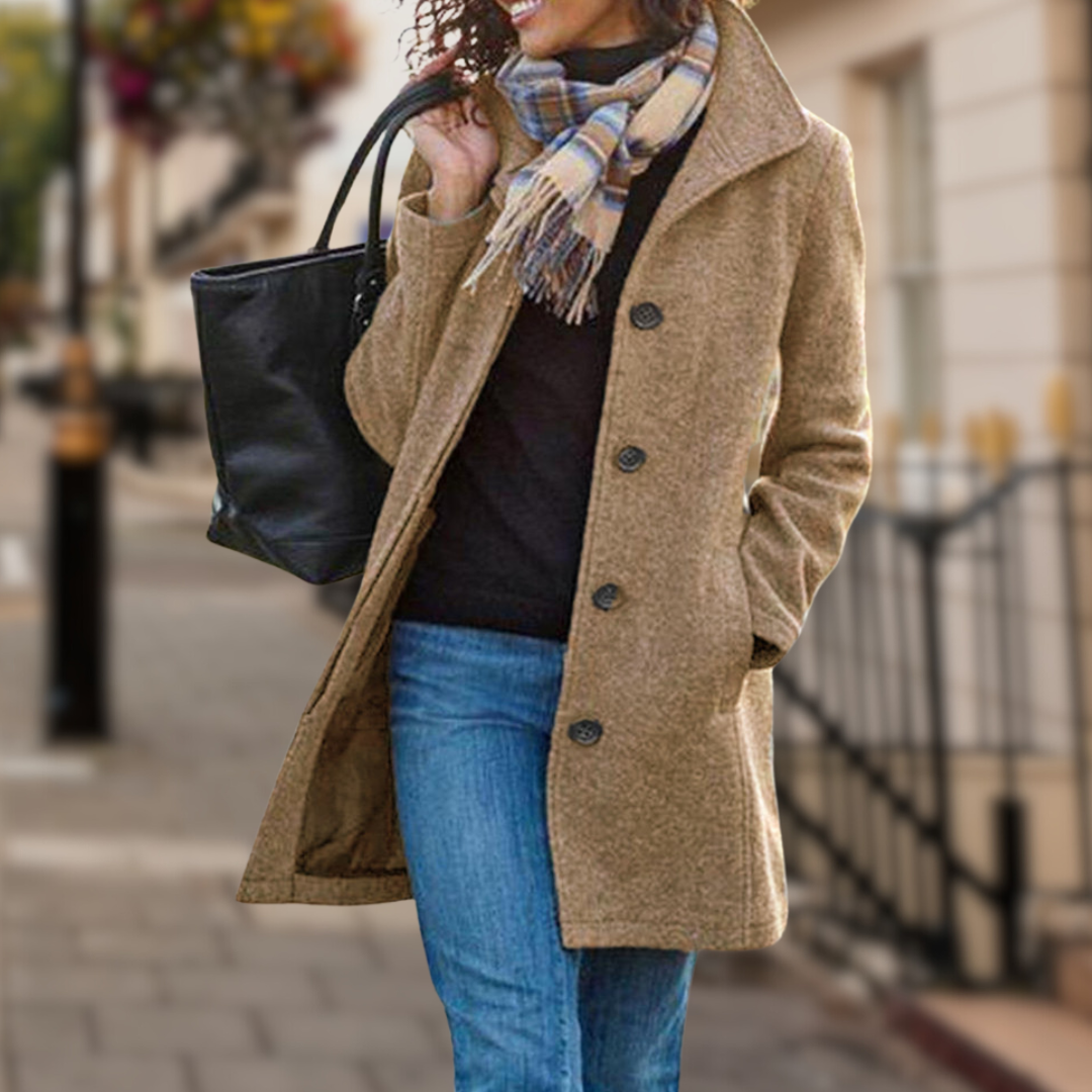 Manteau Élégant Col Montant Boutons pour Femme
