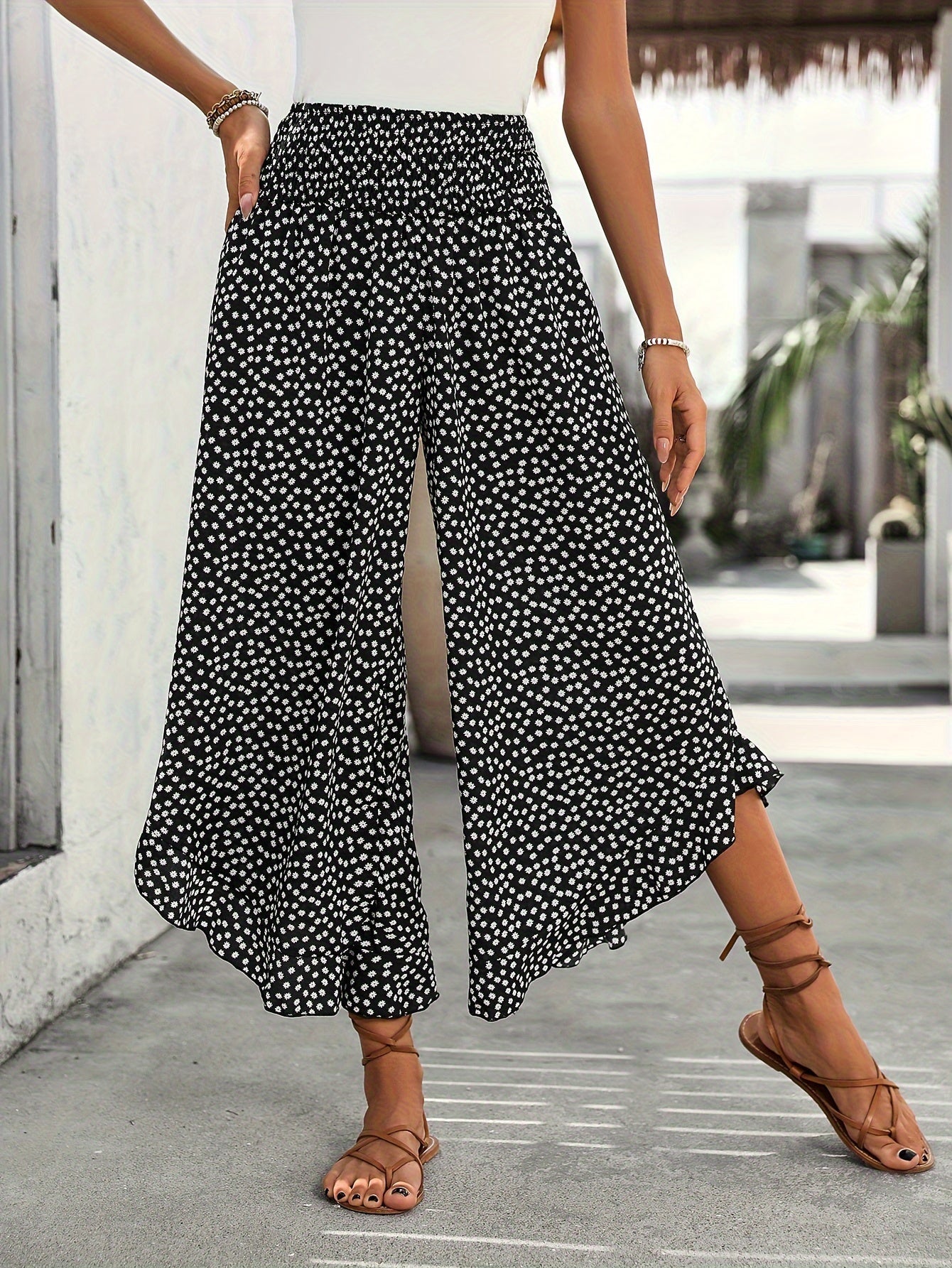 Pantalon Femme Élégant Imprimé Fleuri Doux - LuxeStyle