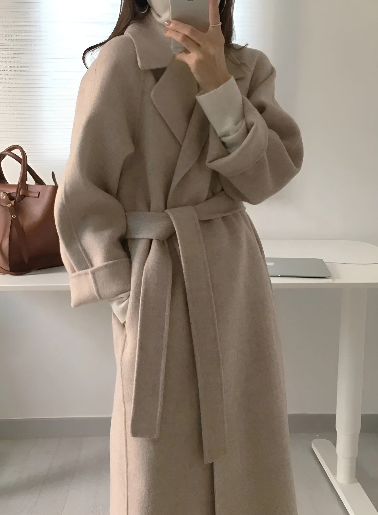 Manteau Femme Hiver Laine Brun Élégant
