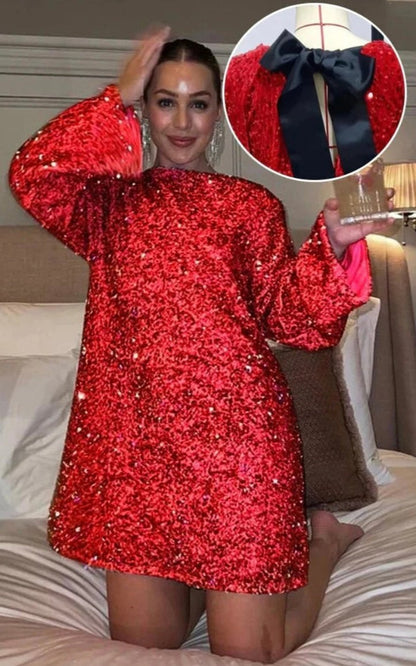 Robe de Soirée Élégante Femme - Robe de Cocktail Pailletée Taille Cintrée