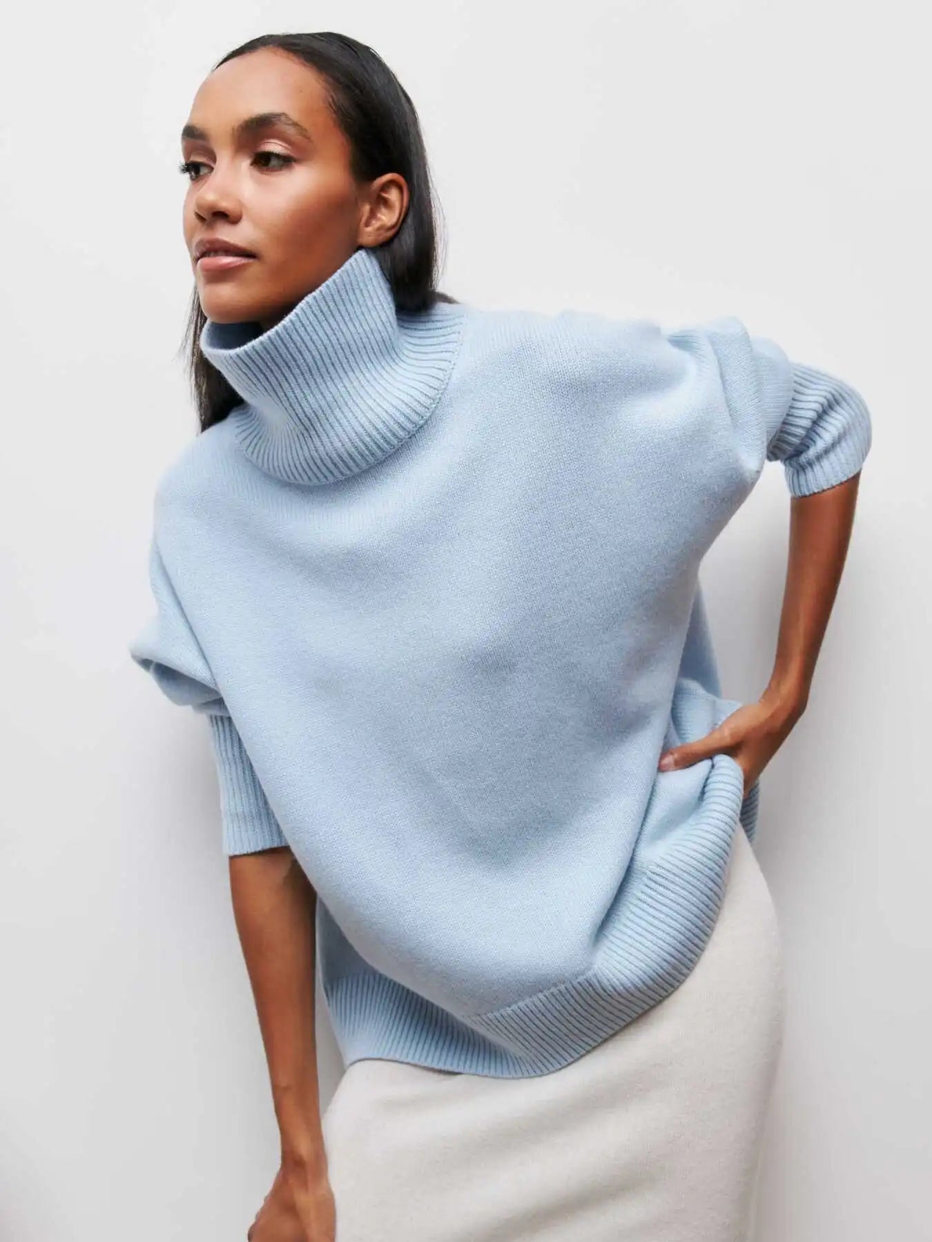 Pull Femme Laine Douce Col Rond Châtain