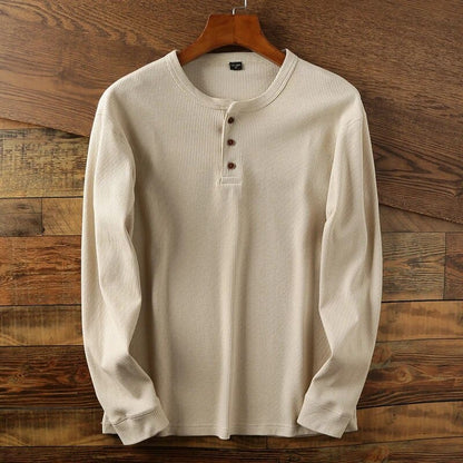 Pull à manches longues en coton beige confortable homme