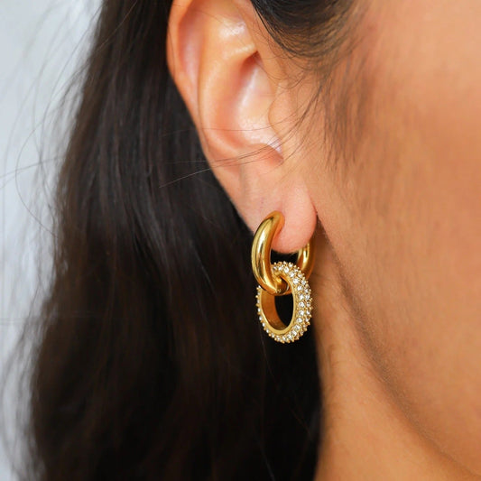 Boucles d'Oreilles Femmes Doubles Anneaux en Métal Chic - LuxeStyle
