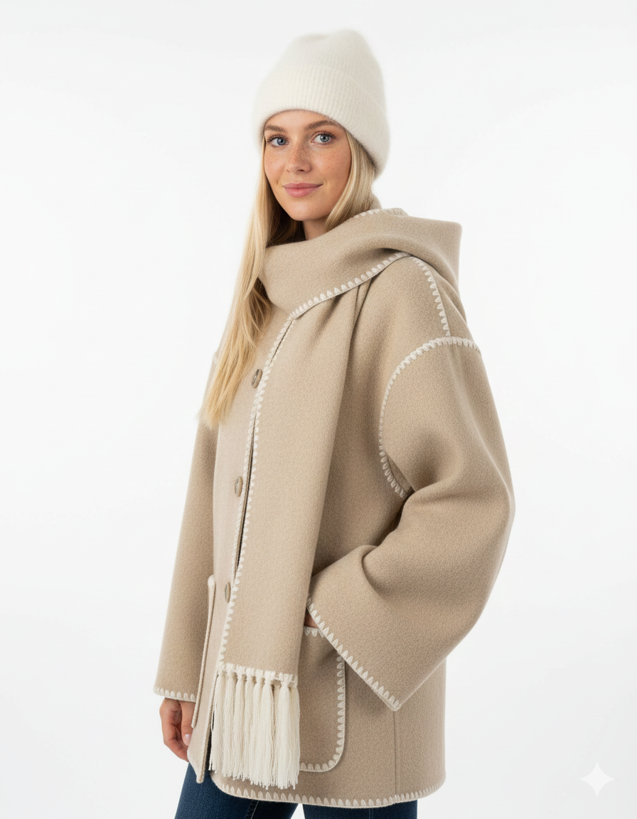 Manteau Femme Élégant avec Écharpe - Veste Chic Hivernale Douillet - LuxeStyle