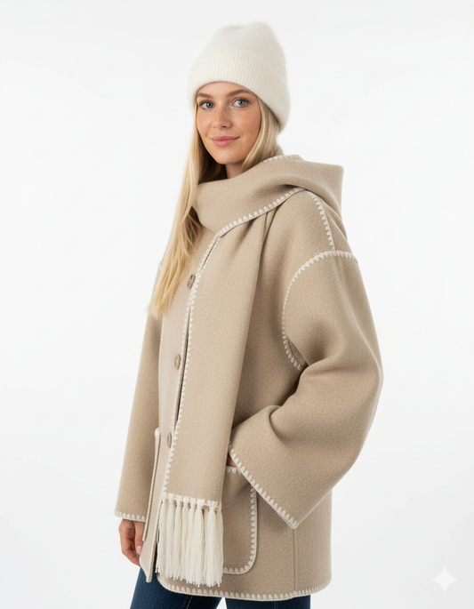 Manteau Femme Élégant avec Écharpe - Veste Chic Hivernale Douillet - LuxeStyle