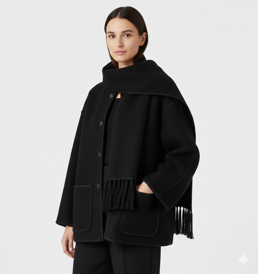 Manteau Femme Élégant avec Écharpe - Veste Chic Hivernale Douillet