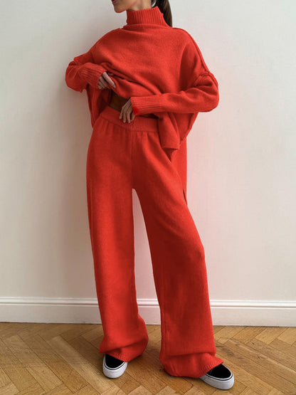 Ensemble Détente Femme en Maille – Tenue Confort avec Col Roulé & Pantalon Élégant