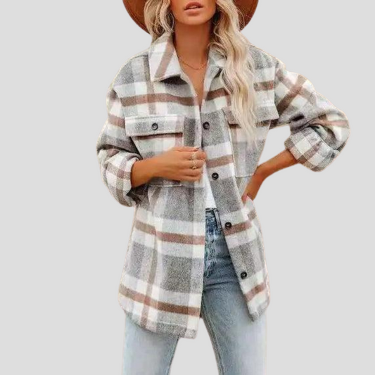 Veste Shacket Élégante à Carreaux avec Ceinture Réglable - LuxeStyle