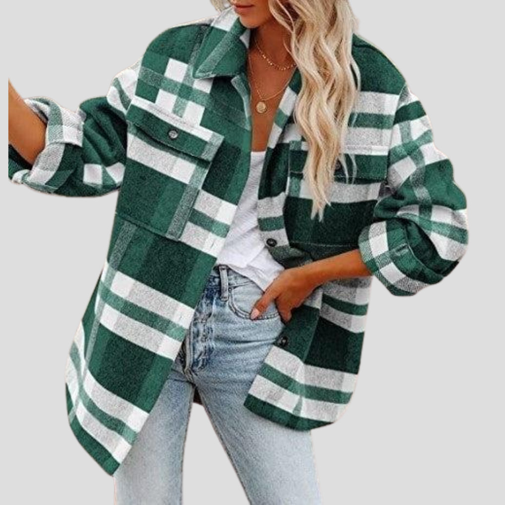 Veste Shacket Élégante à Carreaux avec Ceinture Réglable