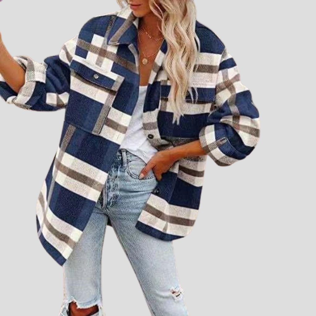 Veste Shacket Élégante à Carreaux avec Ceinture Réglable