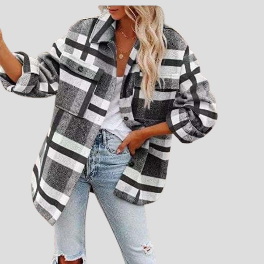 Veste Shacket Élégante à Carreaux avec Ceinture Réglable