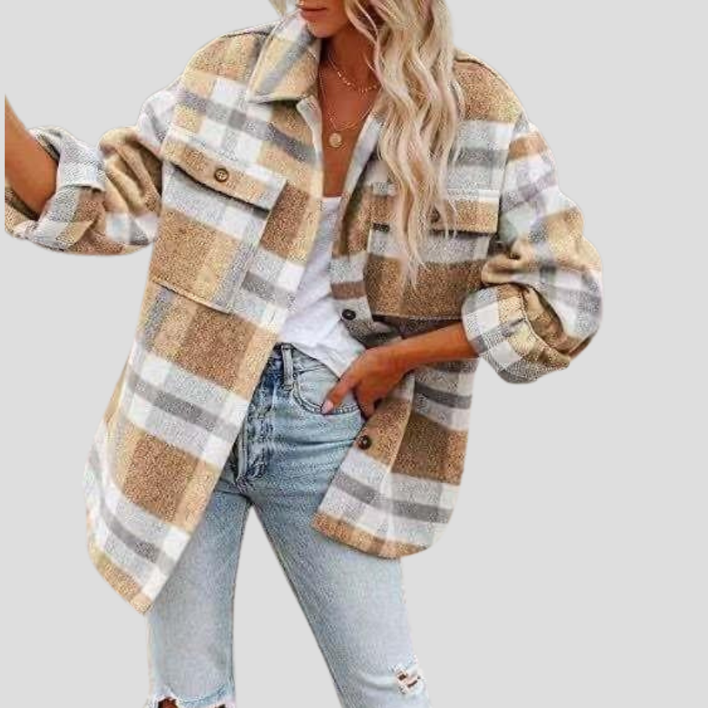 Veste Shacket Élégante à Carreaux avec Ceinture Réglable