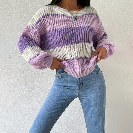 Pull Femme Rayé Fuchsia et Blanc Chaud - LuxeStyle