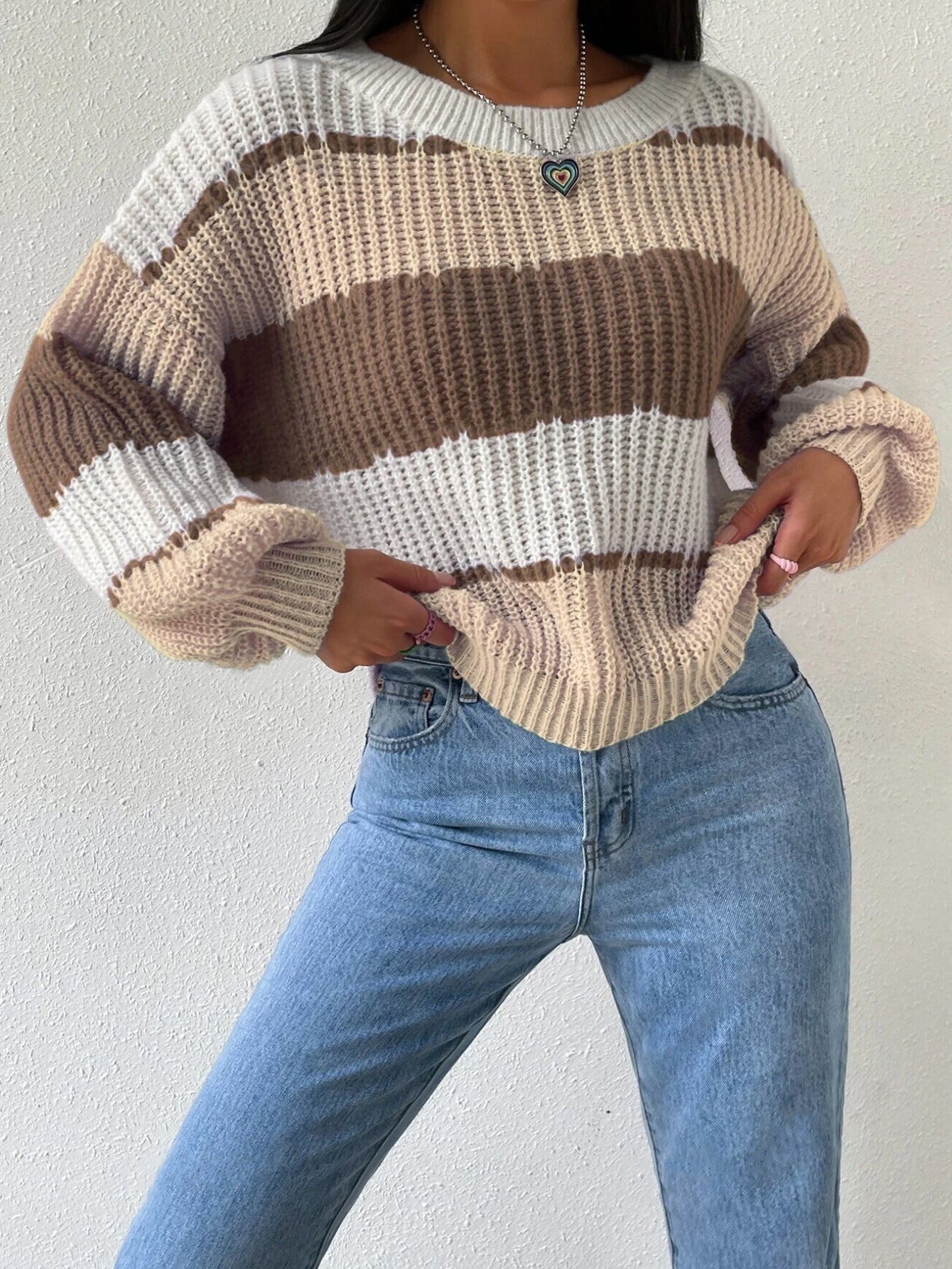 Pull Femme Rayé Fuchsia et Blanc Chaud