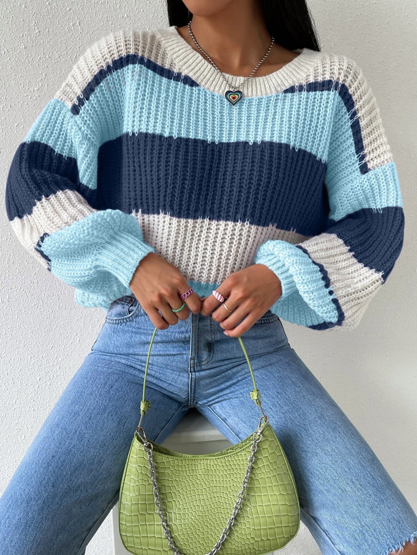 Pull Femme Rayé Fuchsia et Blanc Chaud