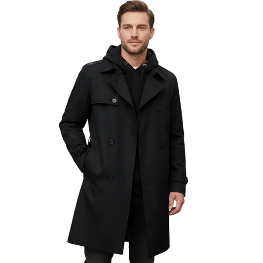 Manteau Homme Élégant Long avec Ceinture Réglable - LuxeStyle